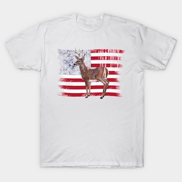 Deer Elk Buck USA American Flag Dad Gift T-Shirt by Dual Rogue